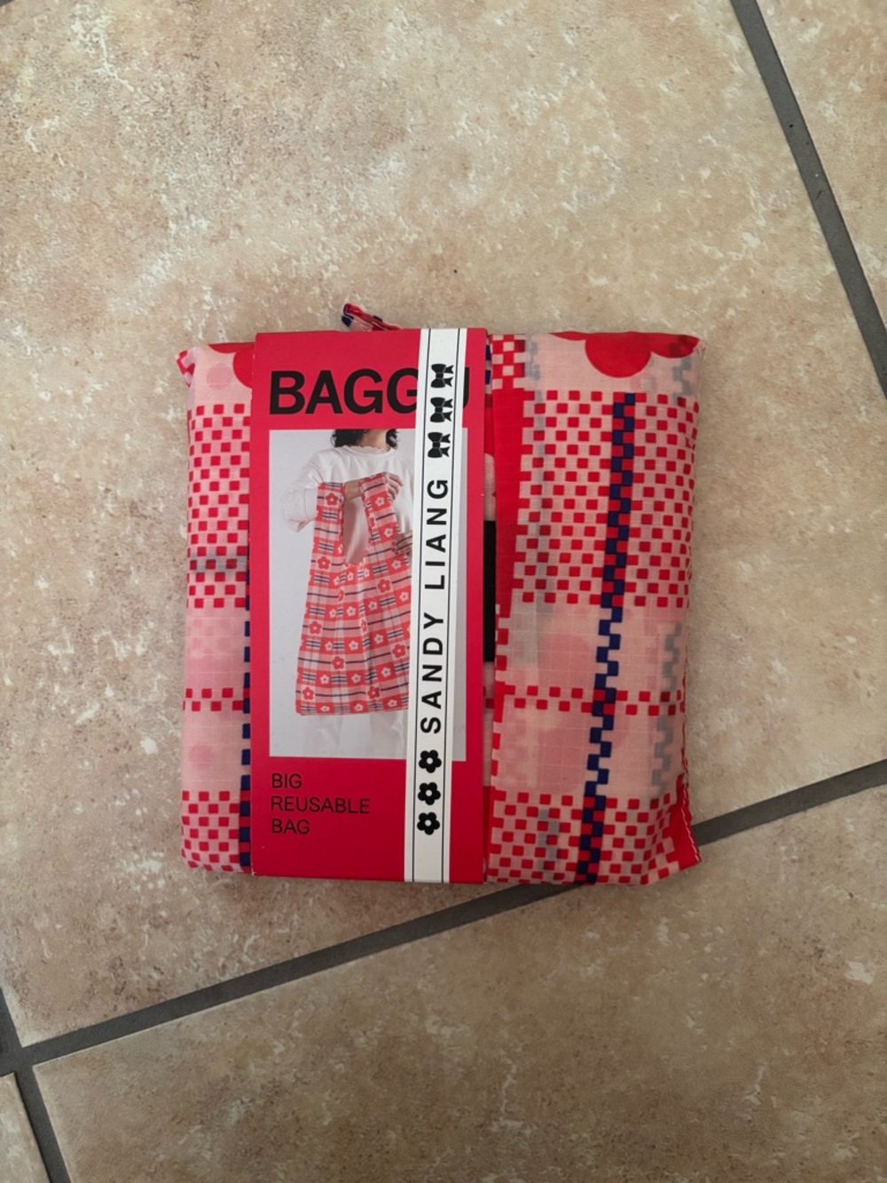 Sandy Liang Red Pink Checkered Reusable Women’s Bag BIG